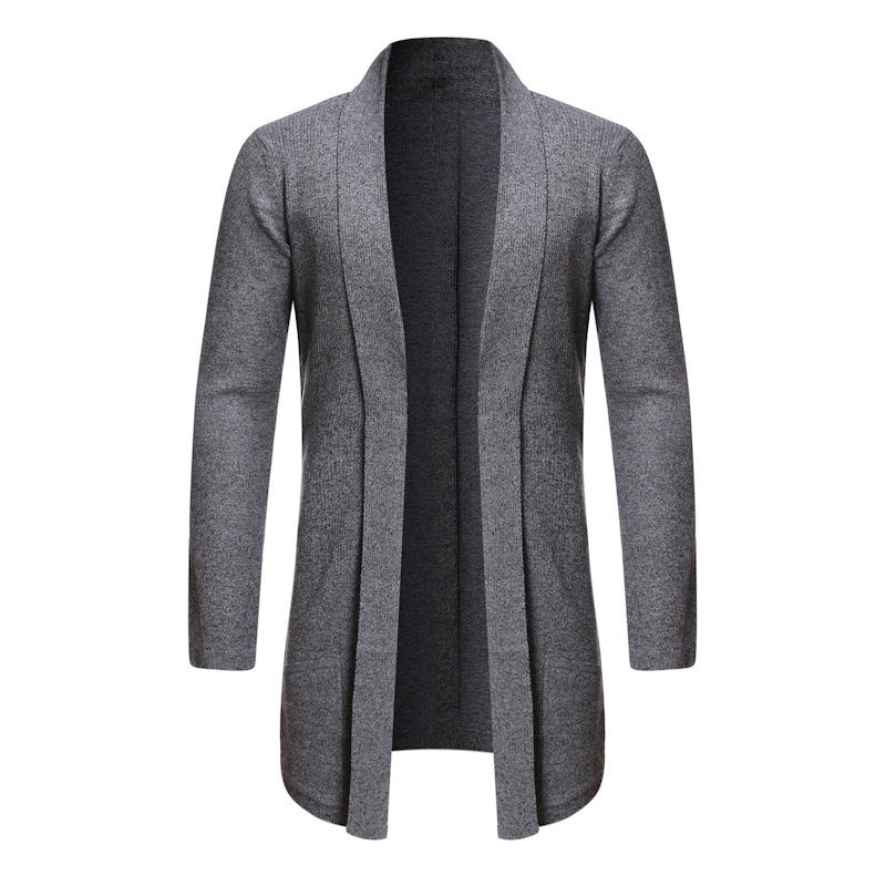 Fall Mid-length Trench Coat Knitted Cardigan Sweater Men