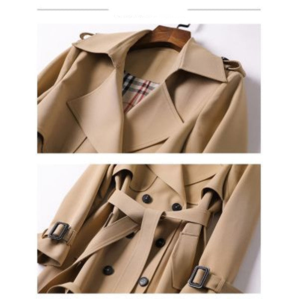 Dubbelknäppt mellanlång Tie Trench Coat