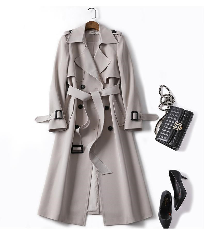 Dubbelknäppt mellanlång Tie Trench Coat