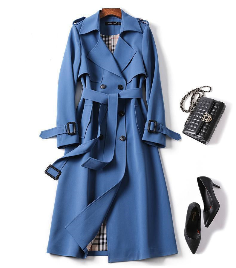 Dubbelknäppt mellanlång Tie Trench Coat