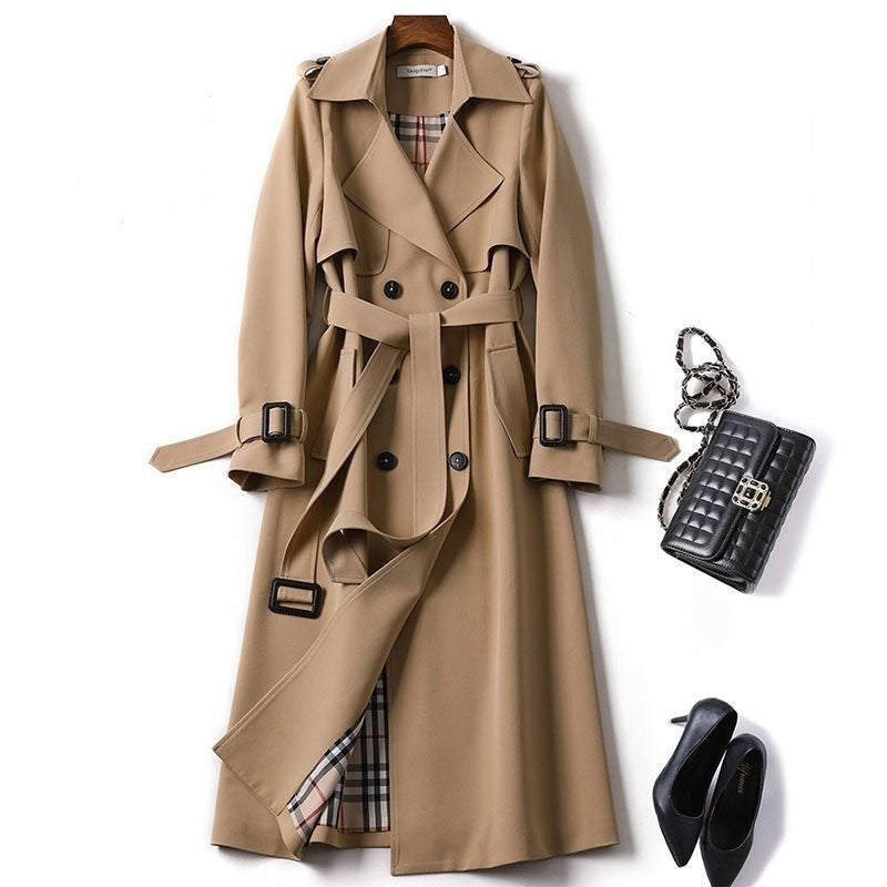 Dubbelknäppt mellanlång Tie Trench Coat