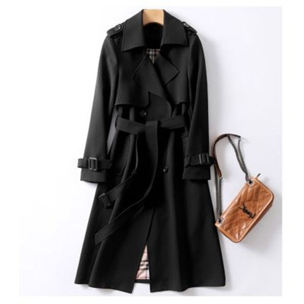 Dubbelknäppt mellanlång Tie Trench Coat