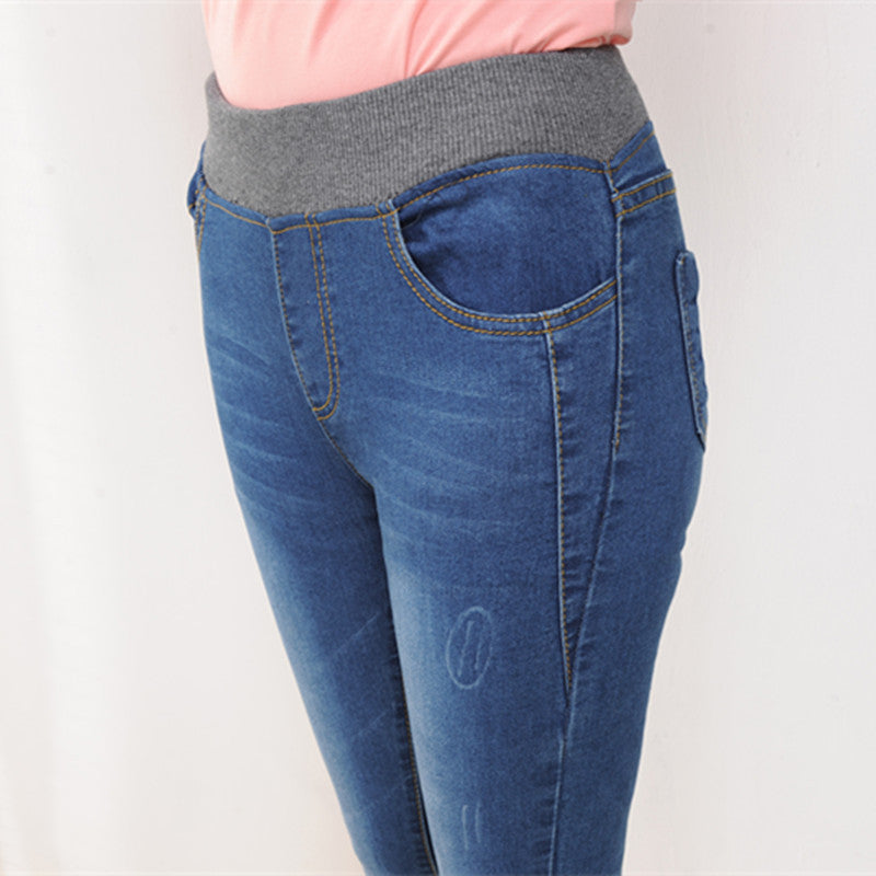 Plus sammet Tjocka Jeans Dam Byxor Plus Size Pencil Dam Byxor 