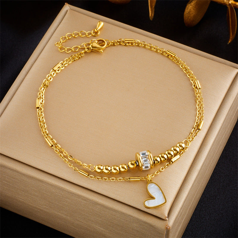 Fashion Jewelry Boho Classic Love Heart Ankle Chain Double Layer Chain Bracelet Anklet Charm Tassel Leg Chain On Foot Chain Women Party Jewelry Accessories