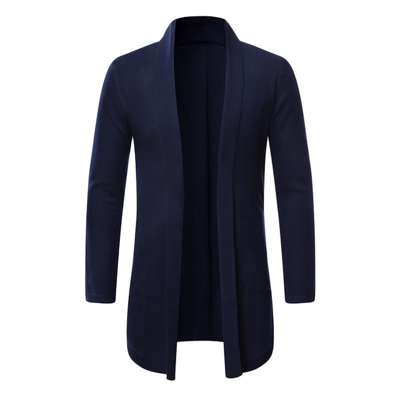 Fall Mid-length Trench Coat Knitted Cardigan Sweater Men