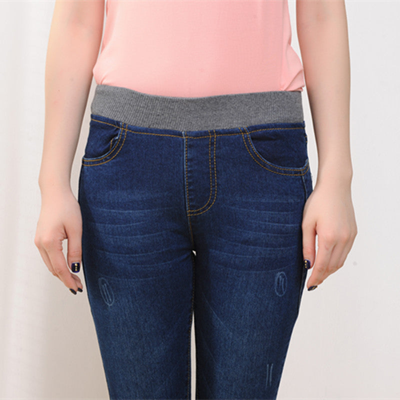 Plus sammet Tjocka Jeans Dam Byxor Plus Size Pencil Dam Byxor 