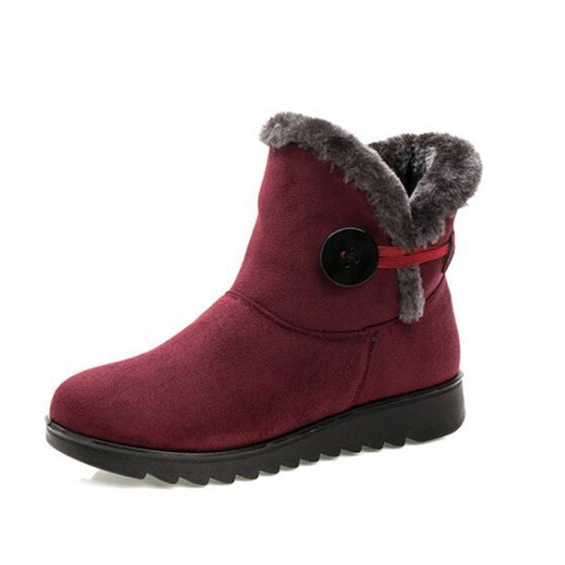 Vinter Kvinnor Stövlar Flock Varm Ankel Snow Boots Plattform Skor Kvinna Slip On Flats Button 