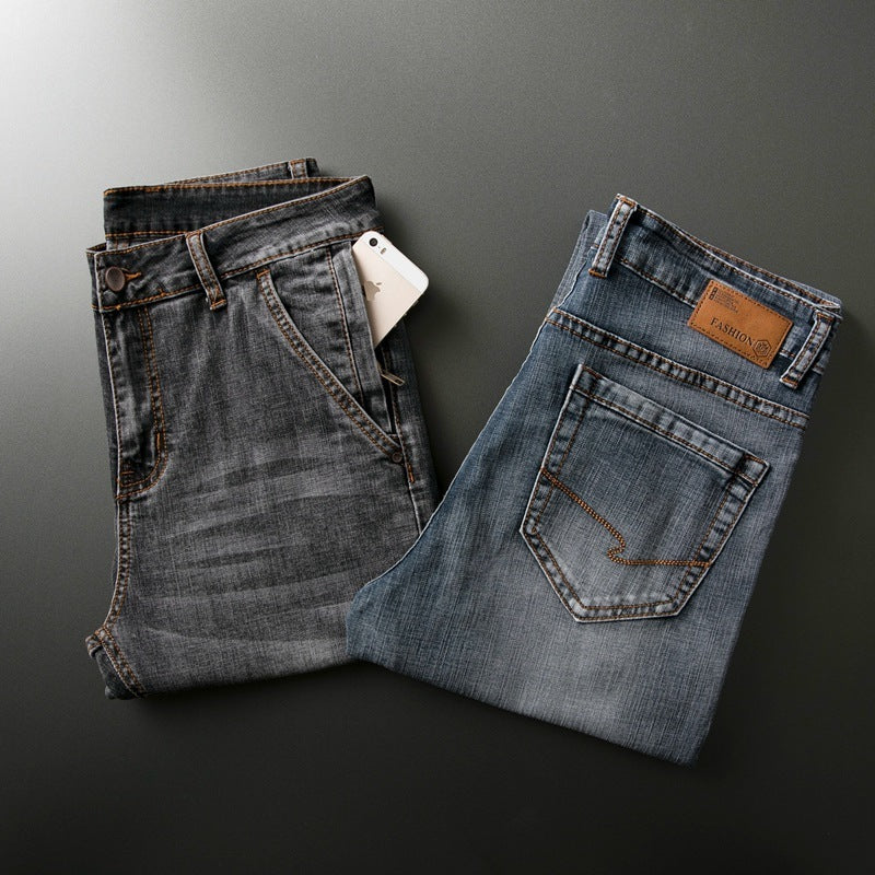 Rak Elastisk Stöldskyddsdragkedja Business Casual Denim Herrbyxor