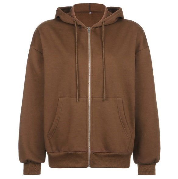 Brun Y2K Estetiska Hoodies Dam Zip Up Sweatshirt Hooded