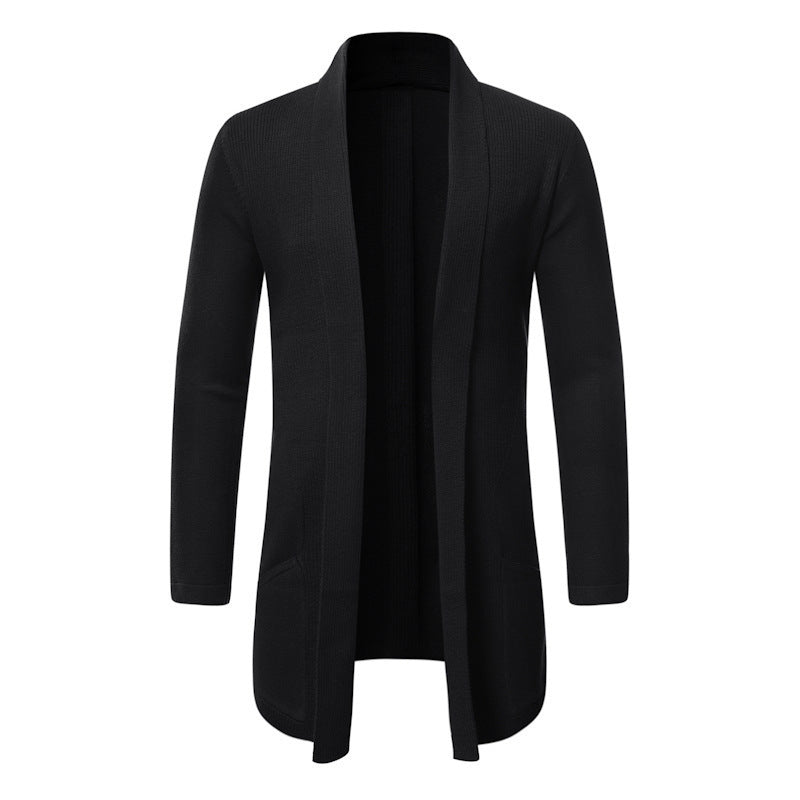 Fall Mid-length Trench Coat Knitted Cardigan Sweater Men