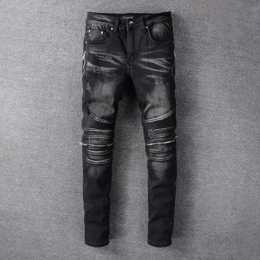 Jeans för män Motorcykel Zipper High Street