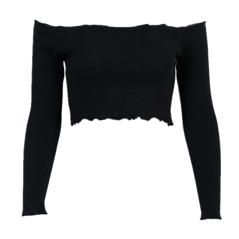 Crop Top Dam Höst Off Shoulder Svart Röd Virkad Tank