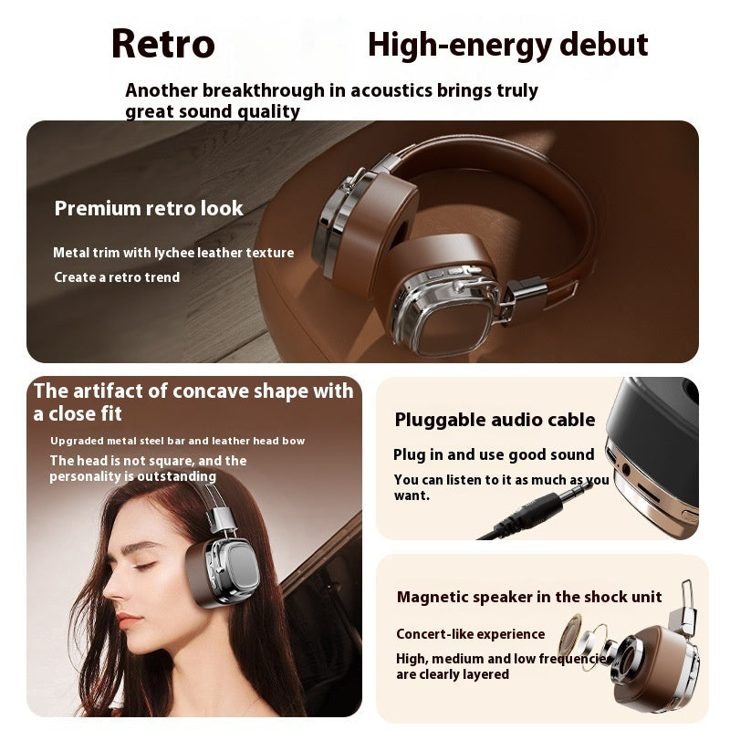 Retro Wireless Bluetooth-compatible 5.3 Head-mounted Dynamic Bass Boost Headset