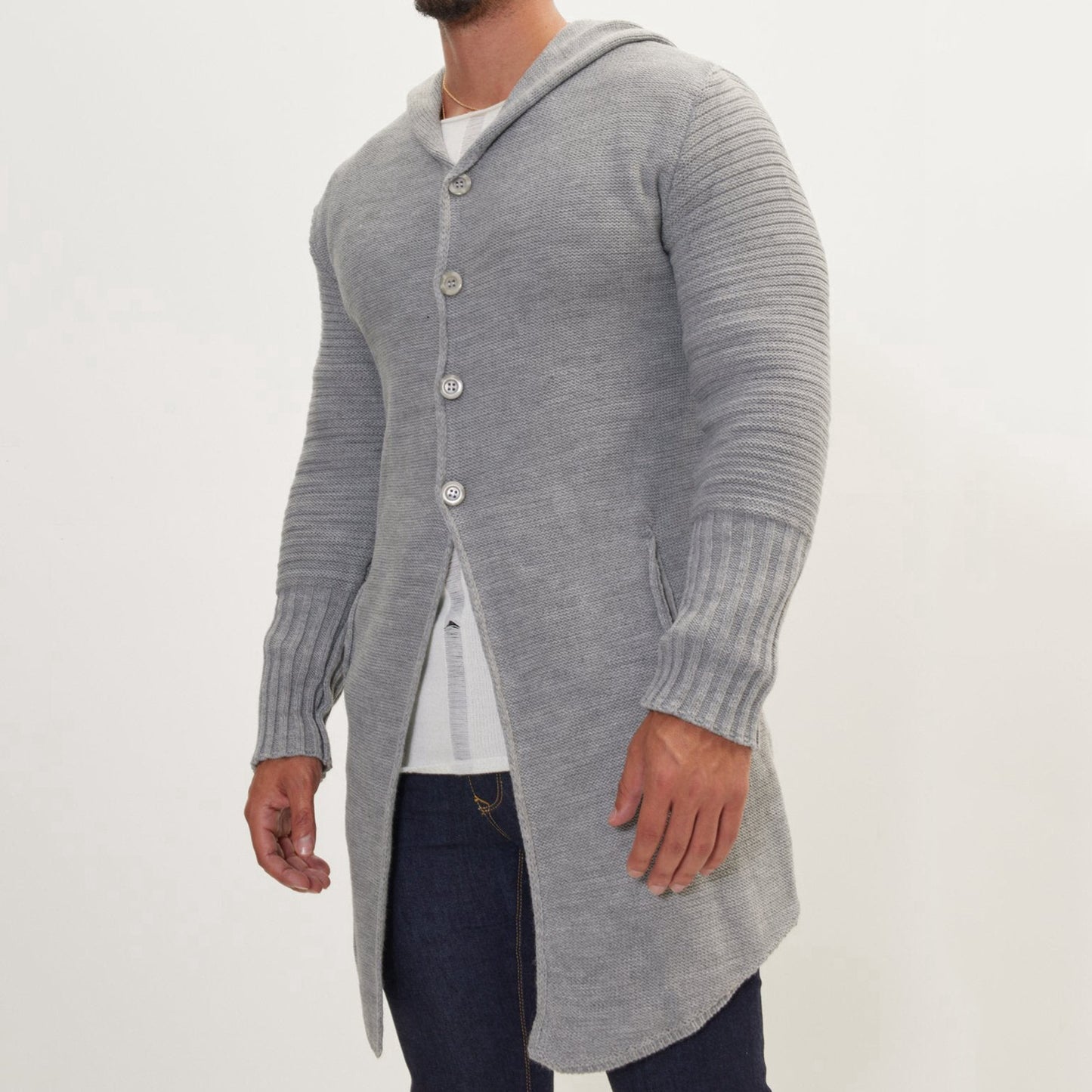 Mellanlång Pocket Cardigan Sweater Coat