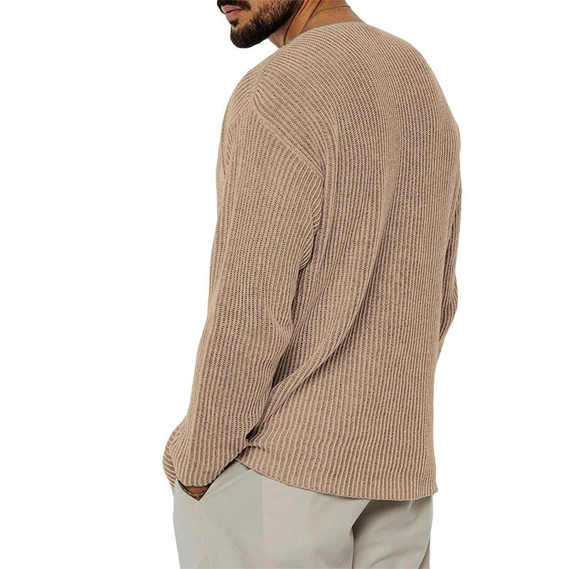 Fashionable V-neck Solid Color Long Sleeve Sweater.