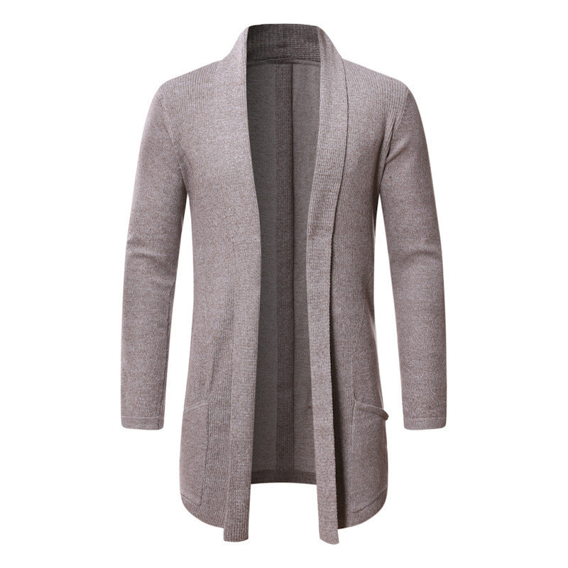 Fall Mid-length Trench Coat Knitted Cardigan Sweater Men