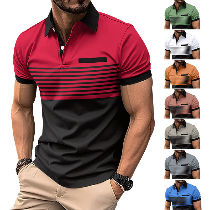 Men's Casual Striped Shirt With Chest Pocket Piké