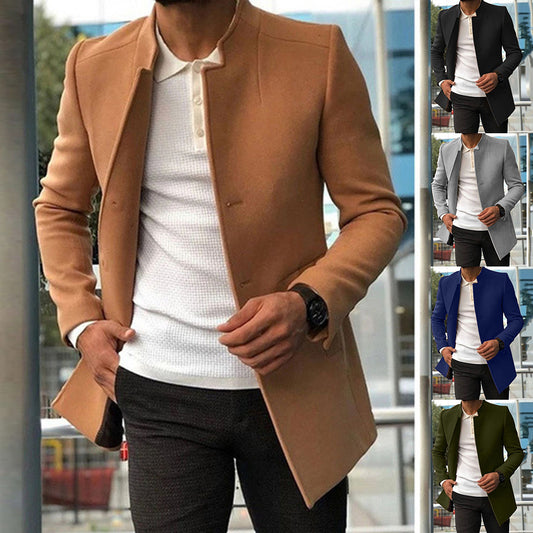 Slim Coat för män Mode Enkelknäppt Enfärgad Business Jackor Höst och vinter Toppar Ytterkläder