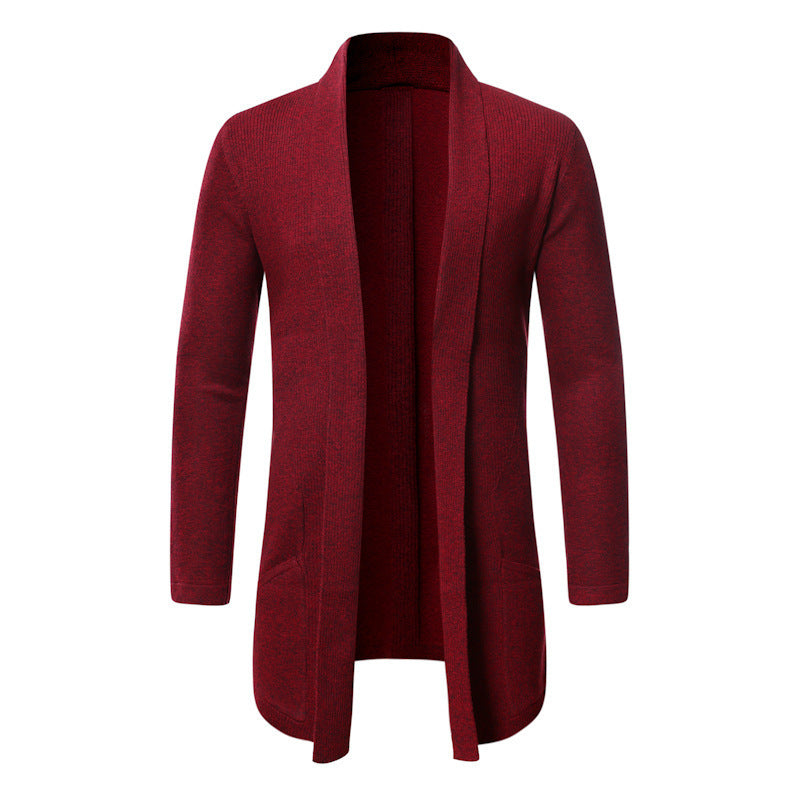 Fall Mid-length Trench Coat Knitted Cardigan Sweater Men