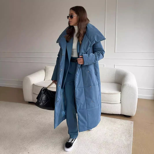 European And American Loose Leisure Warm Long Stand-up Collar Cotton Coat Jacket