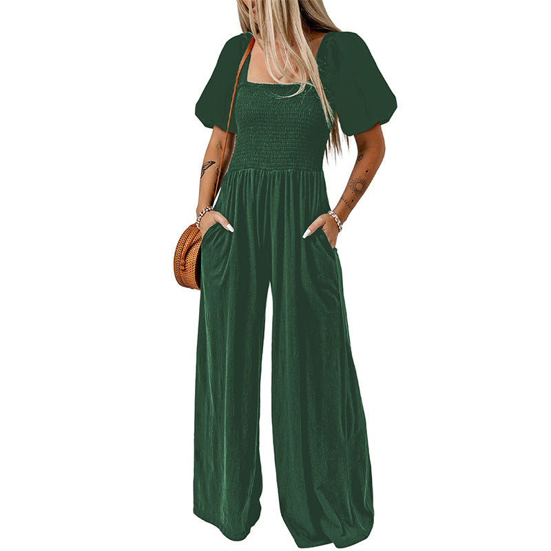 Women's Square Collar Short Sleeve Jumpsuit