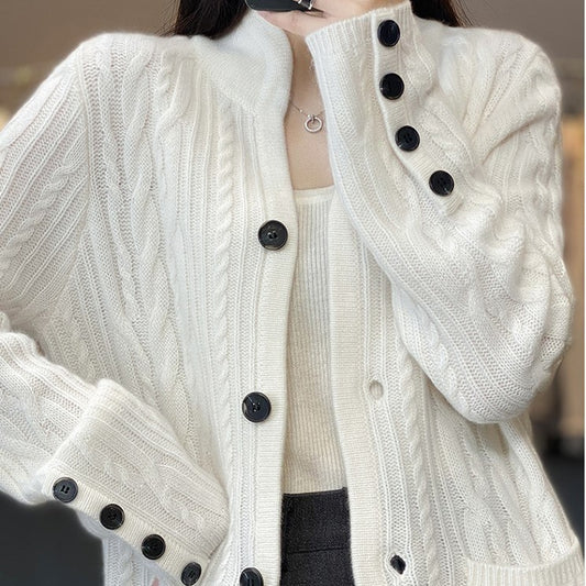 Kvinnor Western Style Pocket Knitted Wool Jacket