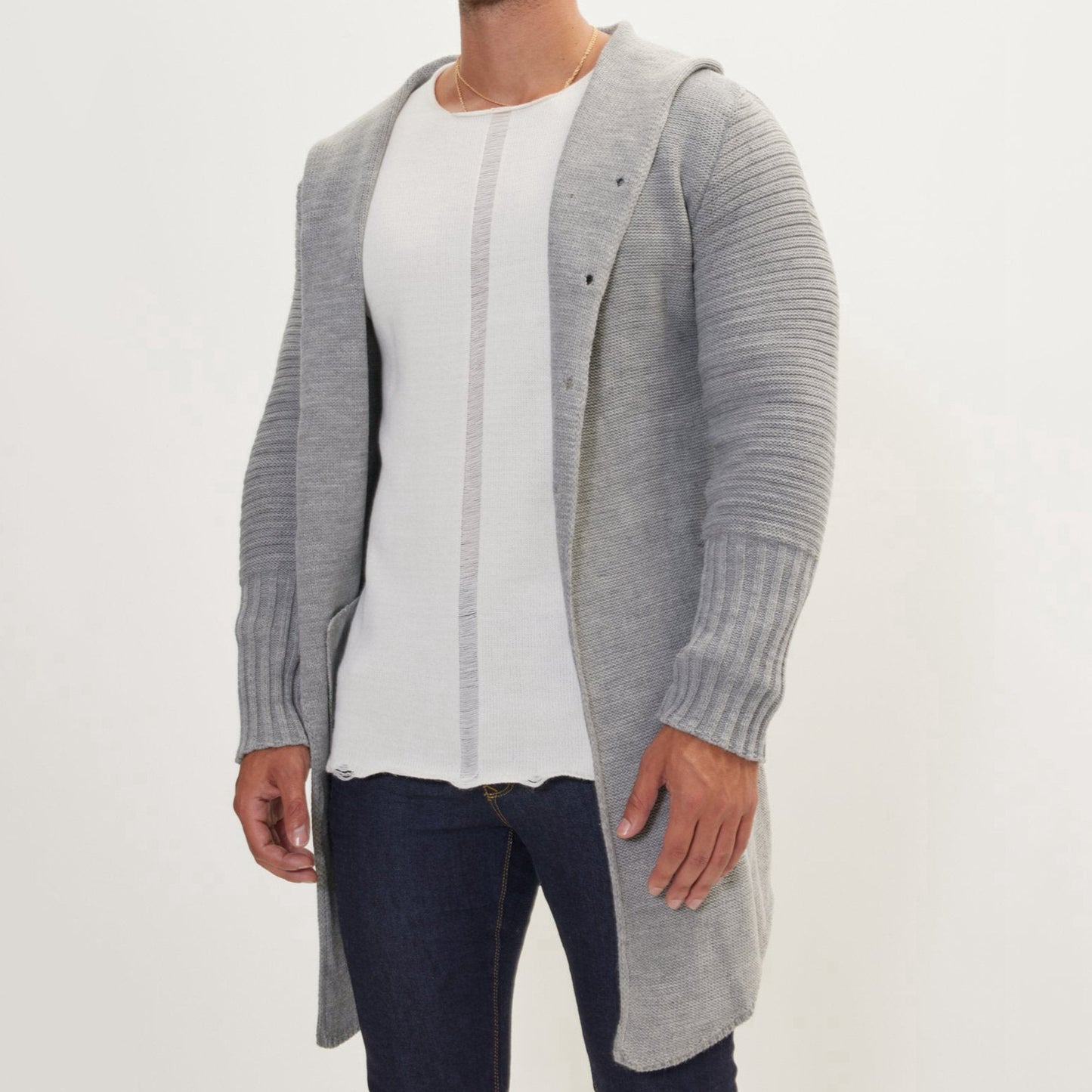 Mellanlång Pocket Cardigan Sweater Coat